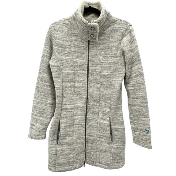 Kuhl Jacket Womens Small Heather Gray Cream Alaska Long Sweater Full Zip Sherpa - Picture 1 of 8